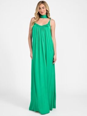 GUESS Kate Woven Maxi Dress self-tie detail in green